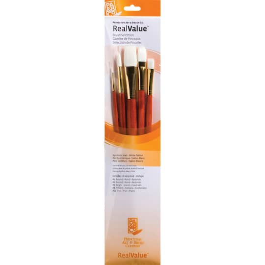 Princeton Art & Brush Co; Princeton™ RealValue™ White Taklon Brush Set With #12 Flat; Category:Brush Sets; Image:1